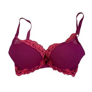 Natori Feathers Contour Plunge Padded T-Shirt Bra Port Maroon Purple 32D
